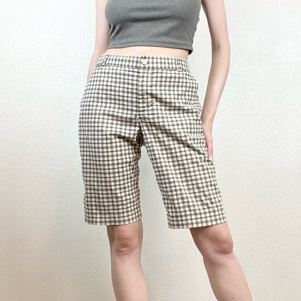 Vintage 90’s Lauren Active Ralph Lauren White & Green Plaid Bermuda Shorts